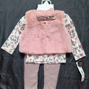 Nicole Miller Pink Faux Fur Vest with Floral Accent